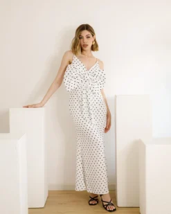 Abito lungo a pois con fiocco – FK39 SLC
