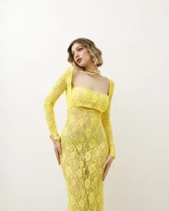 Abito lungo in pizzo giallo – HY1069c