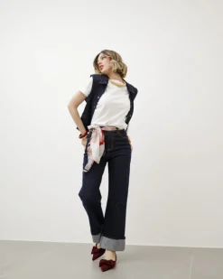 Jeans blu scuro con piega – KT81