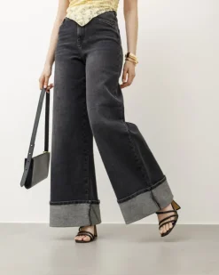 Jeans palazzo nero carbone con piega – 8545