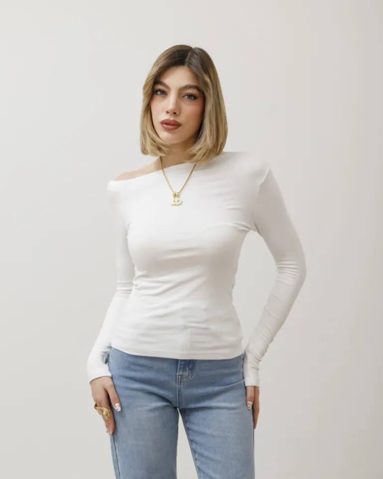 Maglia in cotone con scollo asimmetrico – 14718