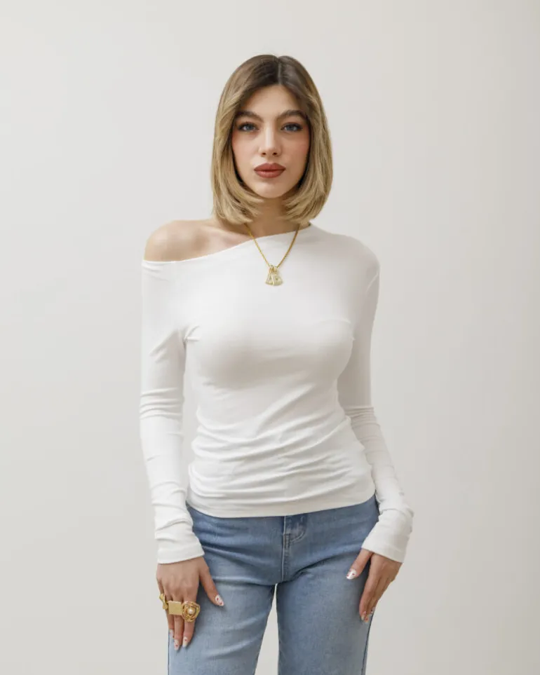 Maglia in cotone con scollo asimmetrico – 14718