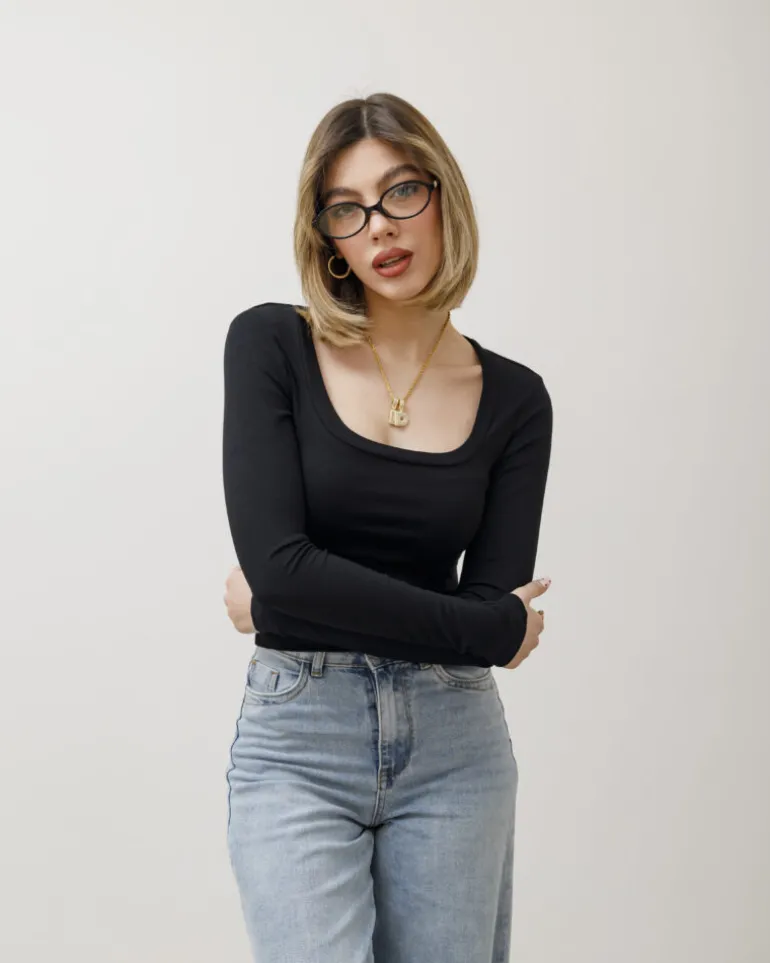 Maglia in cotone scollo quadrato – 7838