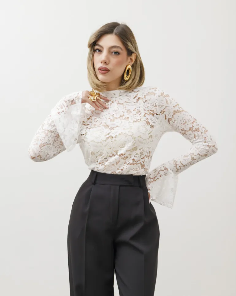 Maglia in pizzo con colletto – 18189
