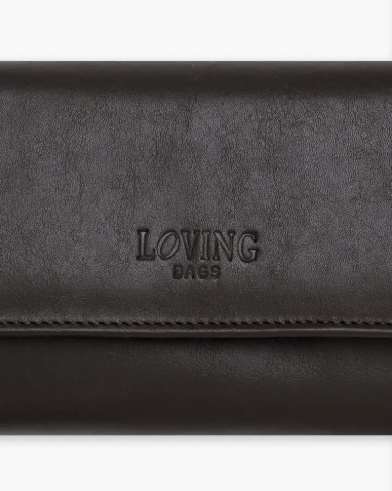 Portafoglio in pelle medio con patta marrone – LOVING BAGS