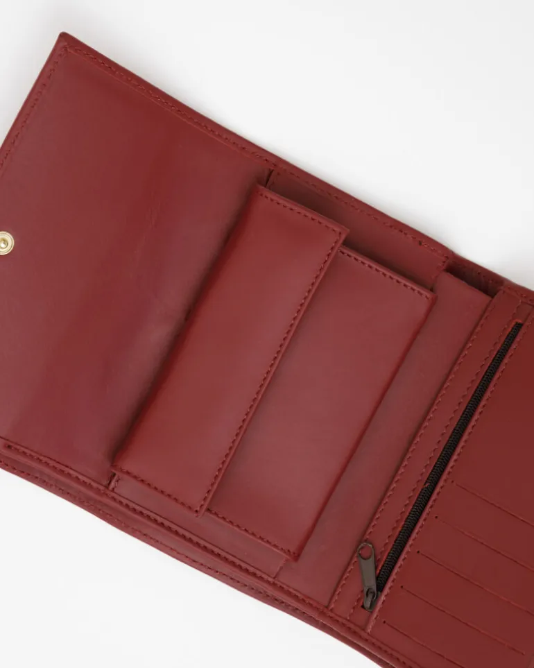 Portafoglio in pelle medio con patta bordeaux – LOVING BAGS
