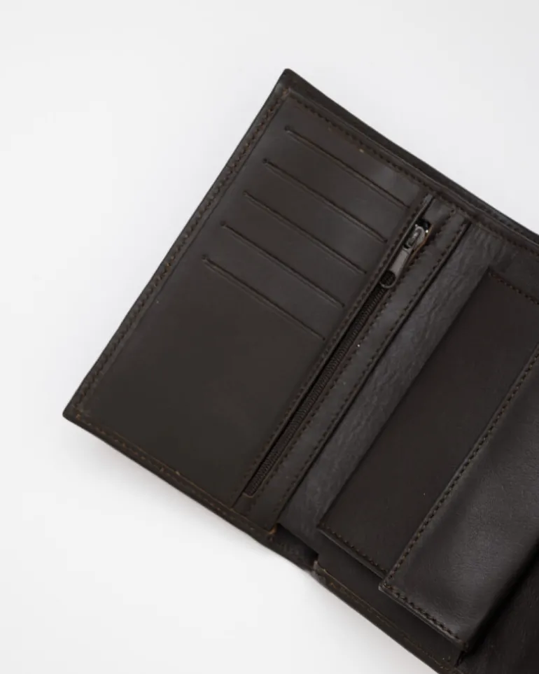 Portafoglio in pelle medio con patta marrone – LOVING BAGS