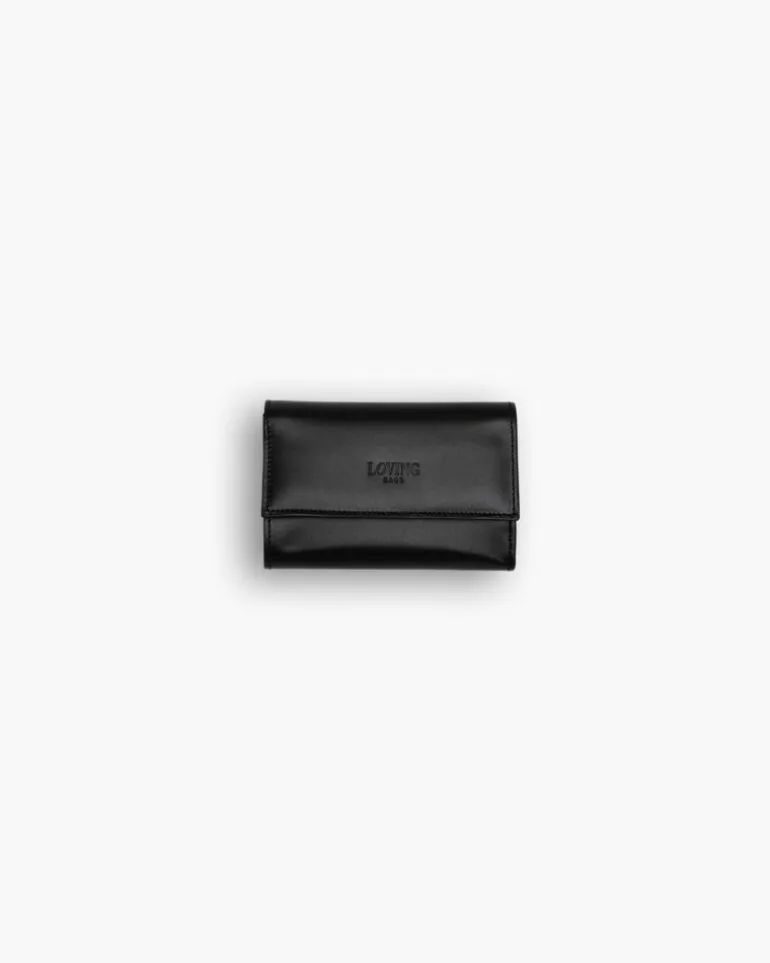 PRE-ORDINE Portafoglio in pelle medio con patta nero – LOVING BAGS