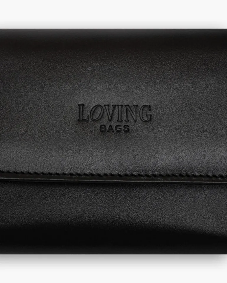 PRE-ORDINE Portafoglio in pelle medio con patta nero – LOVING BAGS