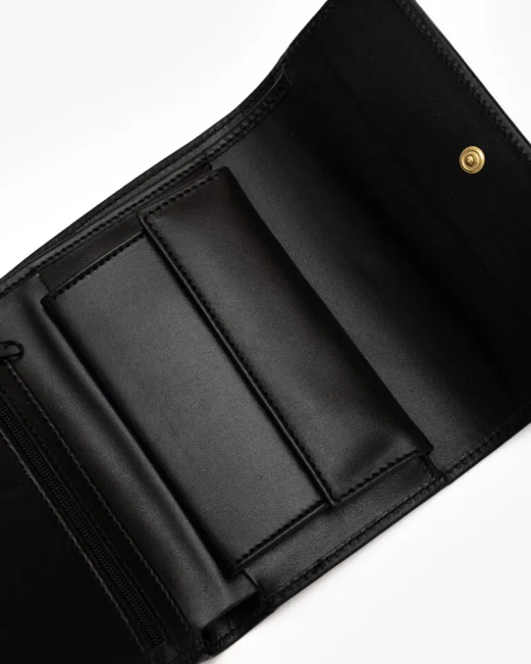 PRE-ORDINE Portafoglio in pelle medio con patta nero – LOVING BAGS