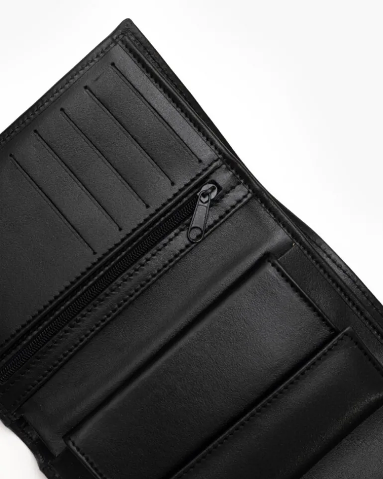 PRE-ORDINE Portafoglio in pelle medio con patta nero – LOVING BAGS