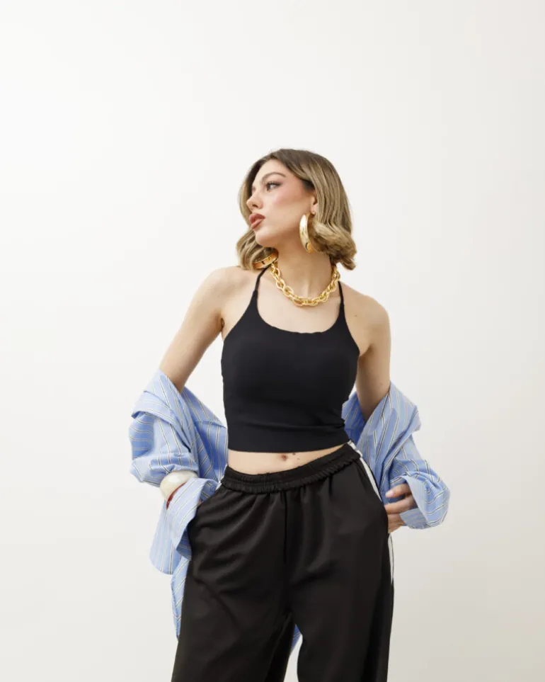 Top in costina con coppe – H14166