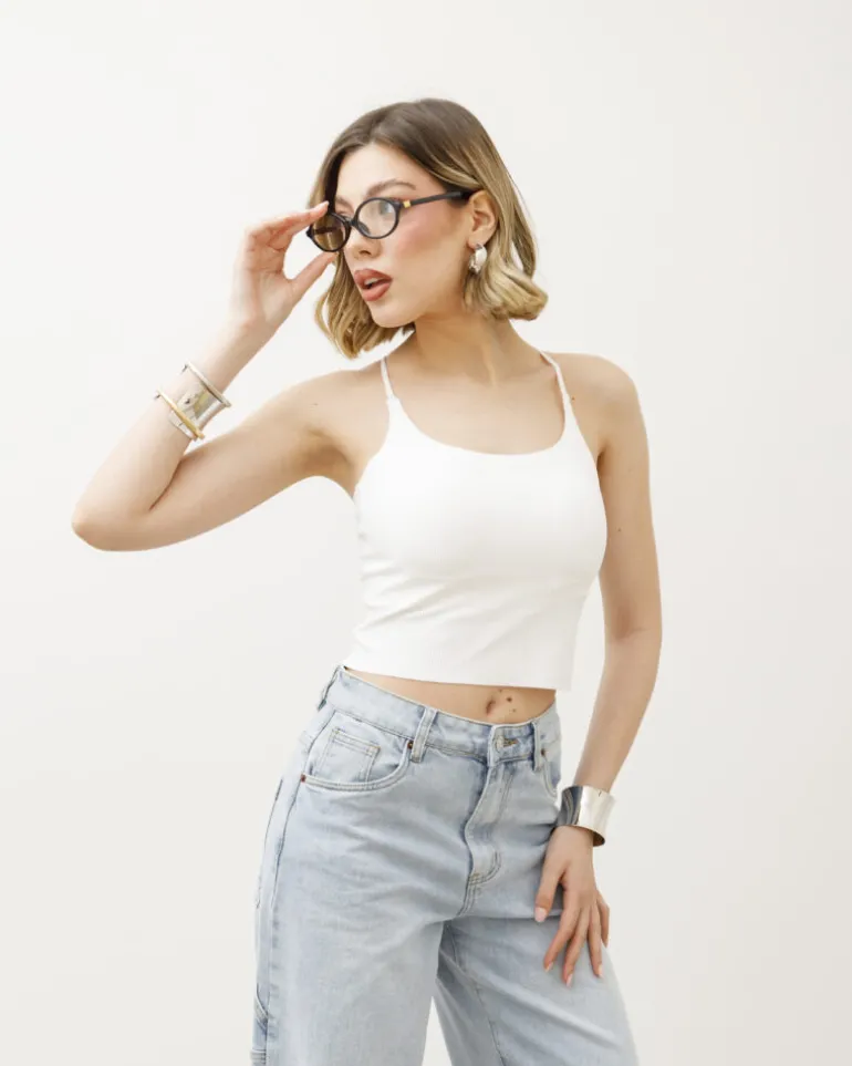 Top in costina con coppe – H14166